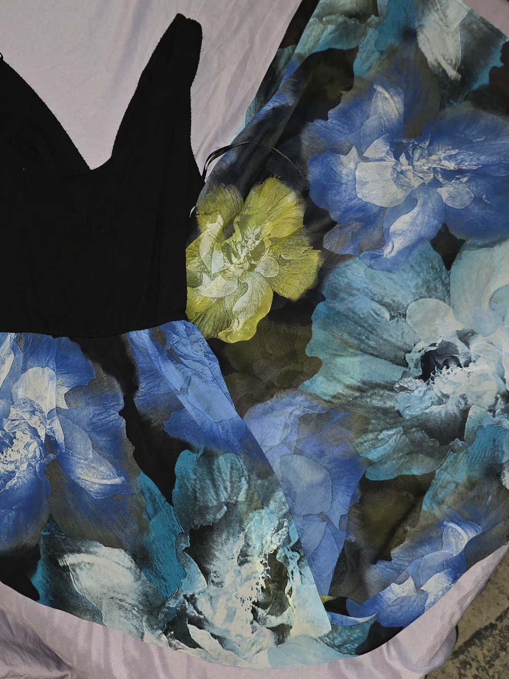 Le Lis Black Bodice Floral Blue & Aqua Skater Dress